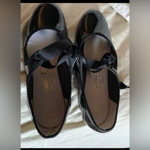 Dance Class Black Flats with Ribbon Strap and Rounded Toe tap dancing